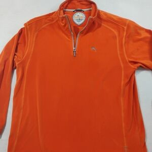 Tommy Bahama Paradise Tech 1/4 Zip Pullover Mens Fleece Sweater Orange Velour XL